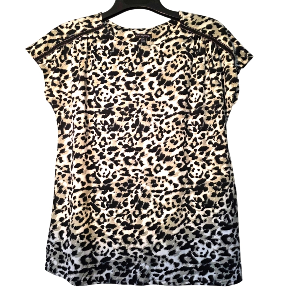 Ava & Grace Animal Print Blouse Top Black and Cream Medium NWT